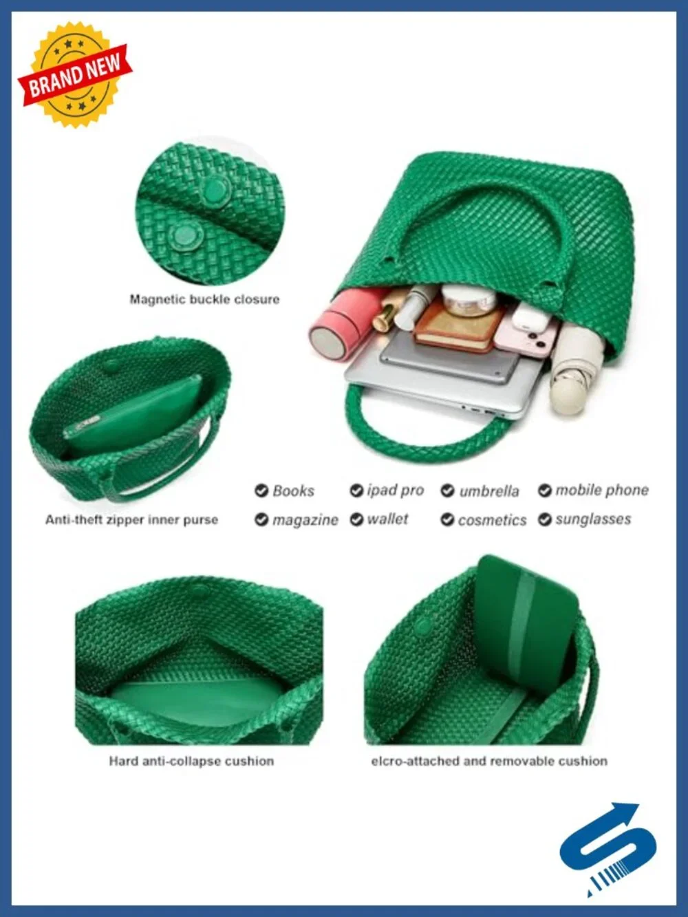 Vegan Leather Woven Tote Bag for Women with Detachable Clutch